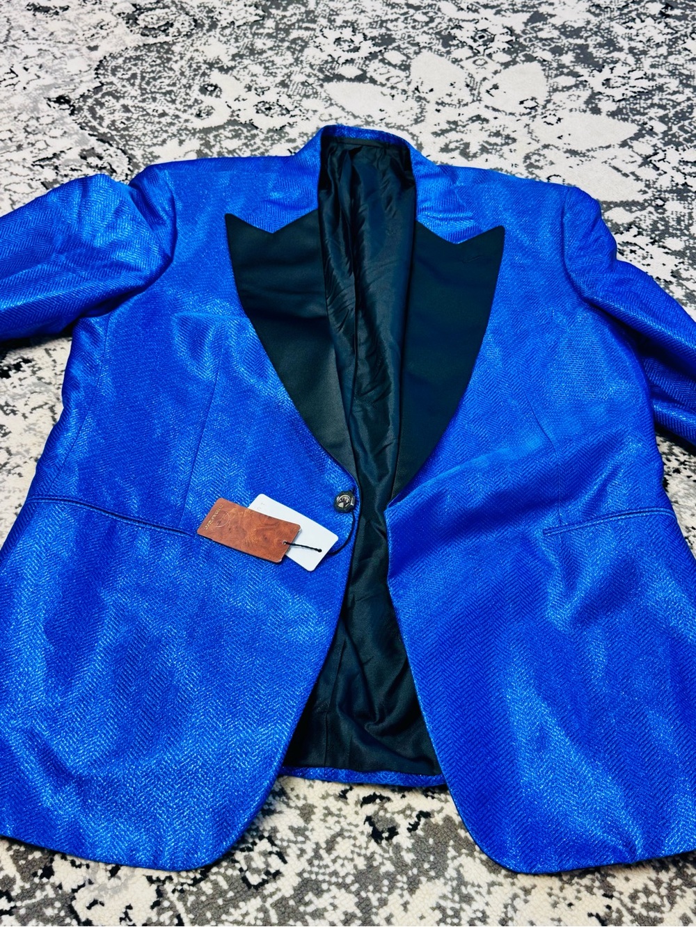 Stefano Ricci Electric Blue Satin Tuxedo Jacket with Black Shawl Lapel